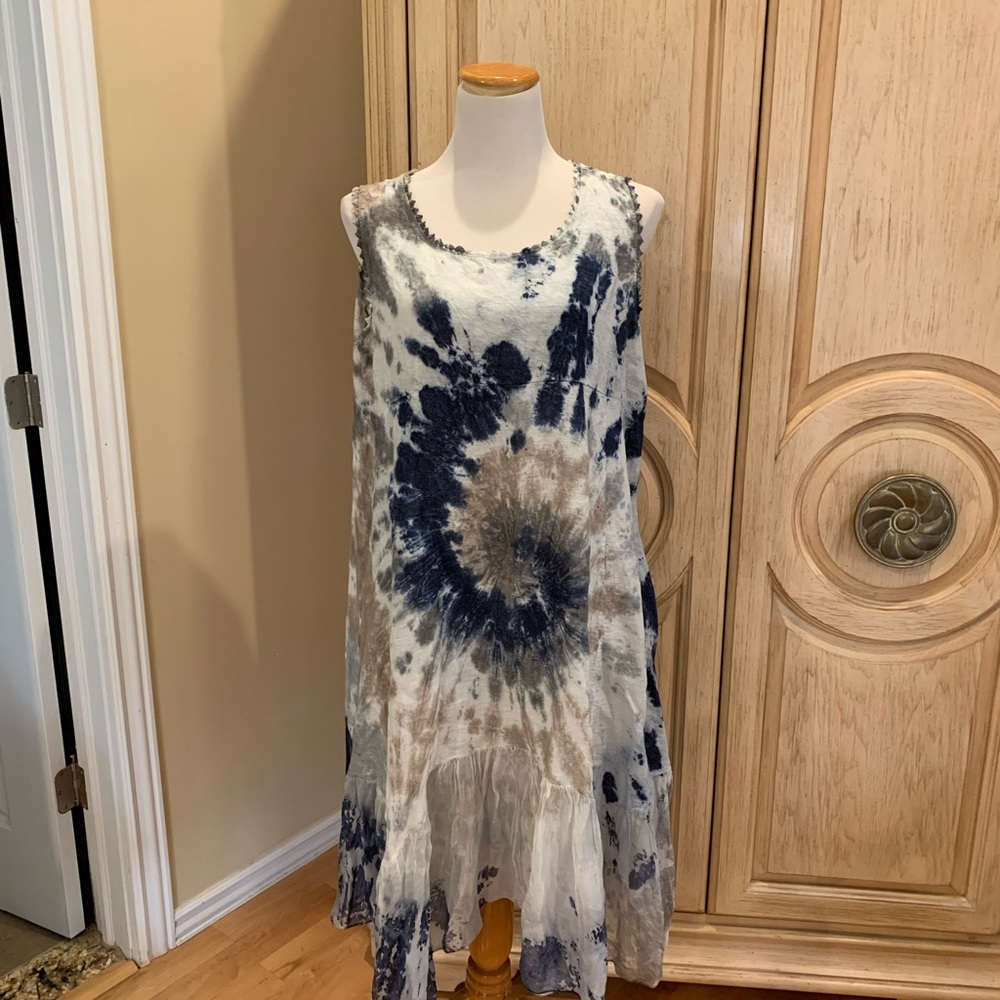 - Shyloh Tie-Dye Linen Dress w/ Silk Hem One Size NWT